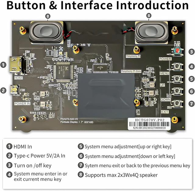 Alt view image 6 of 7 - Upgraded Version 7'' Raspberry Pi Screen HDMI Monitor 800x480 LCD Screen Mini Small Monitor for Raspberry Pi 4/3/2/Zero/B/B+ Win11/10/8/7 (Non-Touch), Dual Speakers, Driver Free