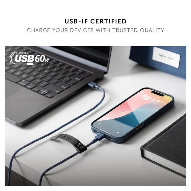 Alt view image 2 of 7 - Type-C Belt Cable - 4ft Ultra-Strong USB-C to USB-C Charging Cable for iPhone 18 Pro/Pro Max, iPhone Duo, iPad Pro/Air (M4), MacBook Air (M5), Galaxy S26, Flip/Fold 8 (Navy)