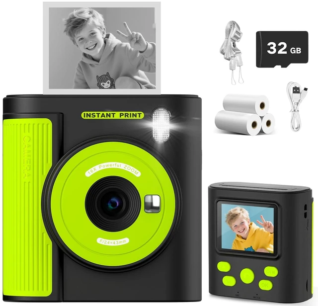 Main image of Kids Camera Instant Print, HD Digital Video & Instant Print Camera for Kids, Fun Christmas Birthday Gifts for Boys and Girls, Comes with 32GB SD Card, Lightweight & Portable - Black