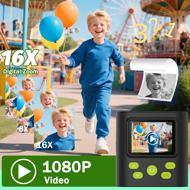 Alt view image 3 of 7 - Kids Camera Instant Print, HD Digital Video & Instant Print Camera for Kids, Fun Christmas Birthday Gifts for Boys and Girls, Comes with 32GB SD Card, Lightweight & Portable - Black