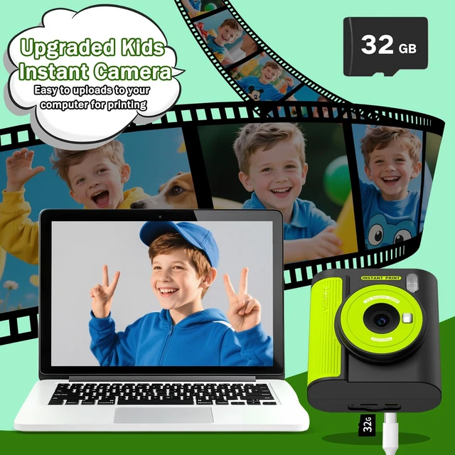 Alt view image 4 of 7 - Kids Camera Instant Print, HD Digital Video & Instant Print Camera for Kids, Fun Christmas Birthday Gifts for Boys and Girls, Comes with 32GB SD Card, Lightweight & Portable - Black