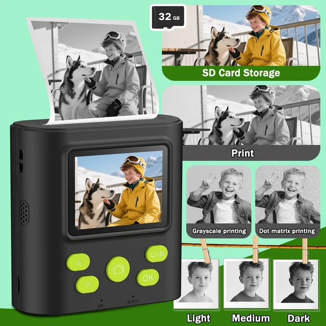Alt view image 5 of 7 - Kids Camera Instant Print, HD Digital Video & Instant Print Camera for Kids, Fun Christmas Birthday Gifts for Boys and Girls, Comes with 32GB SD Card, Lightweight & Portable - Black