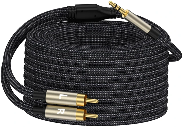 Main image of 26FT 3.5mm to RCA Cable - HiFi Sound Headphone Jack Adapter with Metal Shell RCA Y Splitter for Phone, Speaker, MP3, Tablet, HDTV