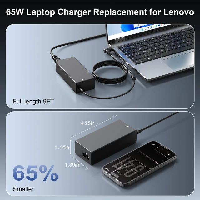 Alt view image 2 of 7 - 65W Laptop Charger for Lenovo IdeaPad 1 3 5 330 Flex 5 6 65W/45W Laptop Charger for Lenovo IdeaPad 3 5 S145 S340 S540 Flex 5 6 V14 V15 Chromebook N22 N23 AC Power Adapter Cord
