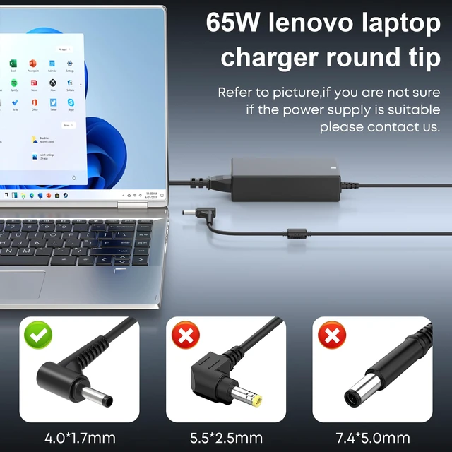 Alt view image 4 of 7 - 65W Laptop Charger for Lenovo IdeaPad 1 3 5 330 Flex 5 6 65W/45W Laptop Charger for Lenovo IdeaPad 3 5 S145 S340 S540 Flex 5 6 V14 V15 Chromebook N22 N23 AC Power Adapter Cord