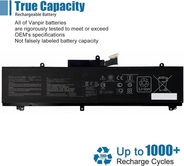 Alt view image 6 of 7 - C41N1837 Laptop Battery Replacement for Asus ROG Zephyrus GA502DU GA502GU GU502DU GU502GU GU502GV GU532GU GU532GV GX502GV GX502GW Series Notebook 0B200-03380100