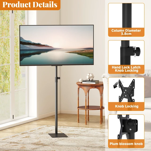 Alt view image 3 of 7 - TV Stand with Mount 360°Swivel Tiltable Floor Monitors Stand Universal 70 Height Adjustable Tall TV Floor Stand for 12 to 43 inches Flat Screen or Curved TVs Monitors Display Trolley Stand
