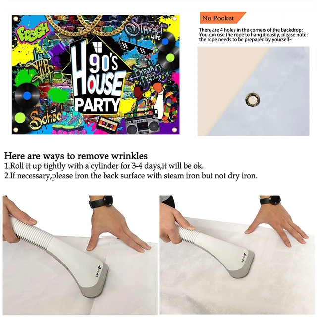 Alt view image 7 of 7 - 90s House Party Backdrop Hip Hop Graffiti 90's Theme House Party Decorations Retro Radio Brick Wall Party Banner (8x6ft)