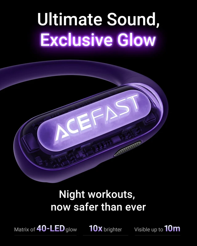 Alt view image 2 of 7 - AceFit Pro Open-Ear Headphones, Night Safety Mode for Sports, Powerful Bass, 7.6g Ultra-Comfort, Bluetooth 5.4, 30H Playtime with Digital Display, IP54 Sports Earbuds for Running & Workouts