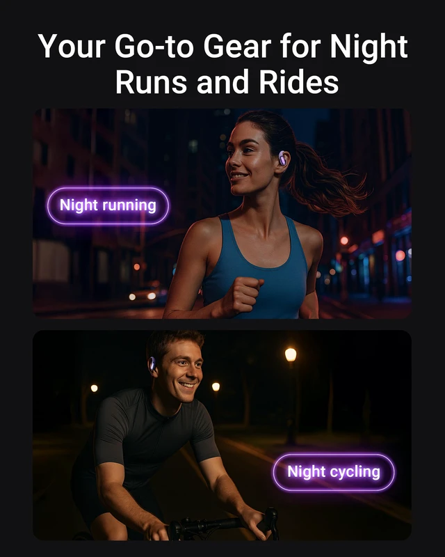 Alt view image 6 of 7 - AceFit Pro Open-Ear Headphones, Night Safety Mode for Sports, Powerful Bass, 7.6g Ultra-Comfort, Bluetooth 5.4, 30H Playtime with Digital Display, IP54 Sports Earbuds for Running & Workouts
