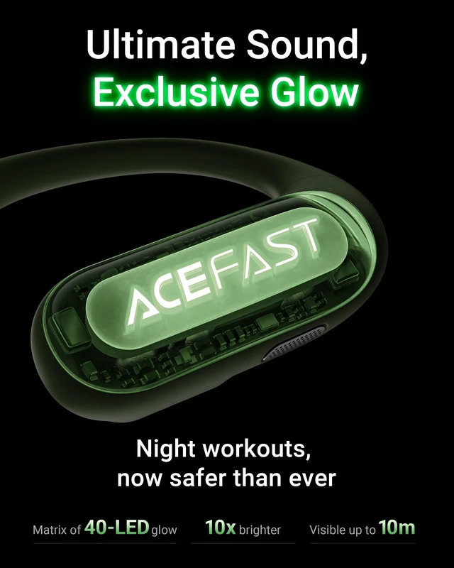 Alt view image 2 of 7 - AceFit Pro Open-Ear Headphones, Night Safety Mode for Sports, Powerful Bass, 7.6g Ultra-Comfort, Bluetooth 5.4, 30H Playtime with Digital Display, IP54 Sports Earbuds for Running & Workouts