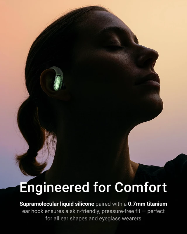 Alt view image 4 of 7 - AceFit Pro Open-Ear Headphones, Night Safety Mode for Sports, Powerful Bass, 7.6g Ultra-Comfort, Bluetooth 5.4, 30H Playtime with Digital Display, IP54 Sports Earbuds for Running & Workouts