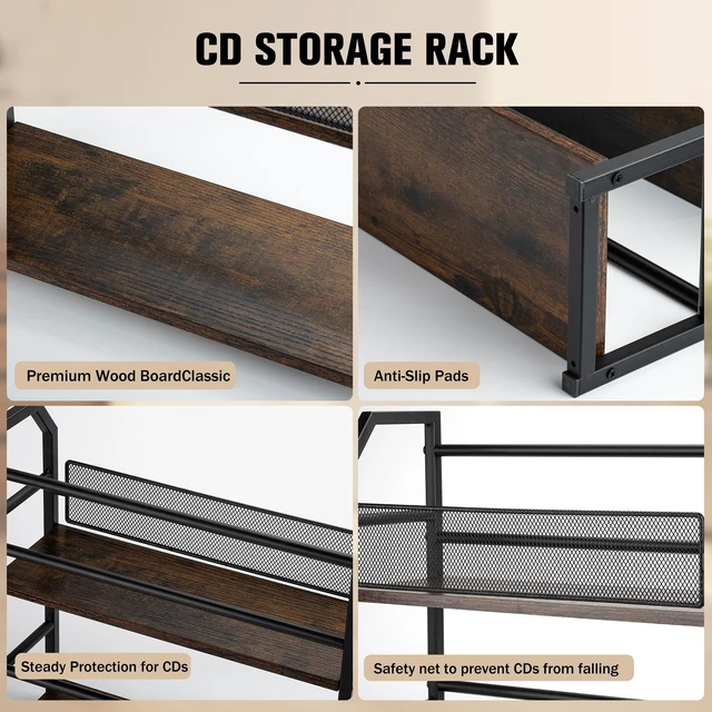 Alt view image 3 of 7 - 3-Tier CD Rack, Storage and Display Organizer, Holds 114 CDs Durable Metal Construction, Compact Space-Saving Holder for Home, Office, or Bedroom