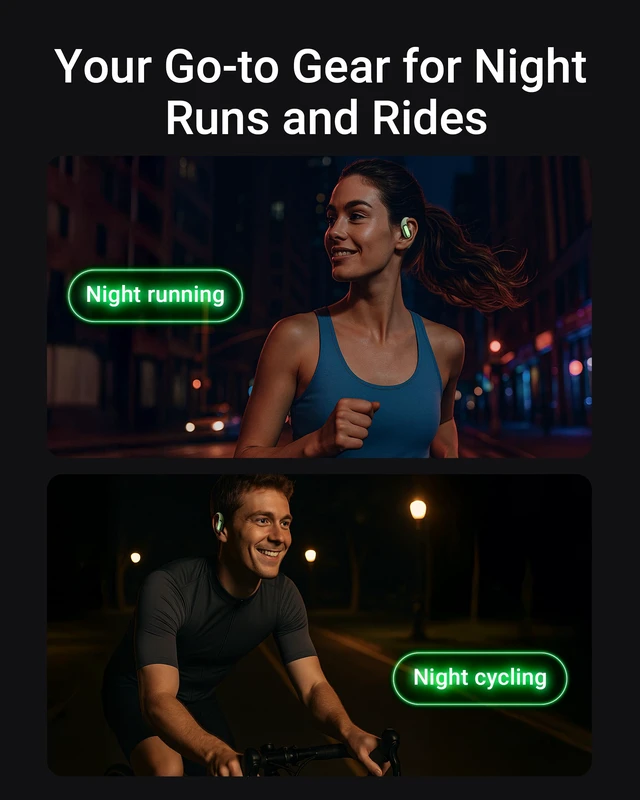 Alt view image 6 of 7 - AceFit Pro Open-Ear Headphones, Night Safety Mode for Sports, Powerful Bass, 7.6g Ultra-Comfort, Bluetooth 5.4, 30H Playtime with Digital Display, IP54 Sports Earbuds for Running & Workouts