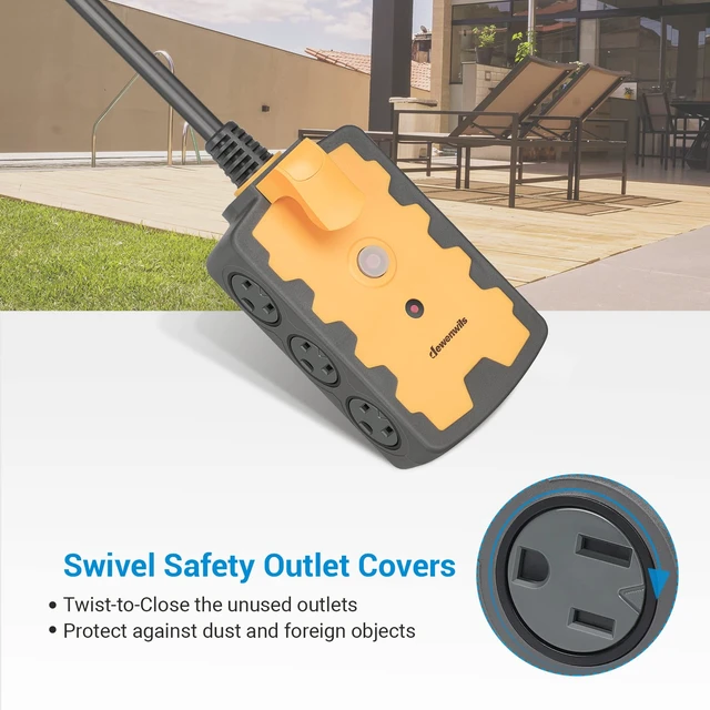Alt view image 5 of 7 - 15FT Outdoor Extension Cord with 6 Outlets, Extension Cord Heavy Duty 14/3C Gauge, SJTW Wire, 15A Circuit Breaker, Swivel Safety Covers, for Indoor/Outdoor, ETL Listed