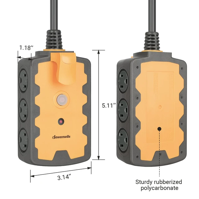 Alt view image 7 of 7 - 15FT Outdoor Extension Cord with 6 Outlets, Extension Cord Heavy Duty 14/3C Gauge, SJTW Wire, 15A Circuit Breaker, Swivel Safety Covers, for Indoor/Outdoor, ETL Listed