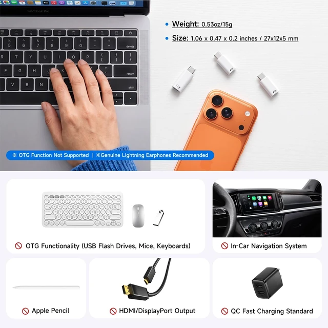 Alt view image 7 of 7 - Lightning to USB C Adapter Set (Charging Adapter×2+Headphone Adapter×1) 27W Fast Charging Lightning to USBC Adapter with 3A Limit ×2, 48kHz/16bit Hi-Fi Audio Headphone Adapter with Line Control ×1