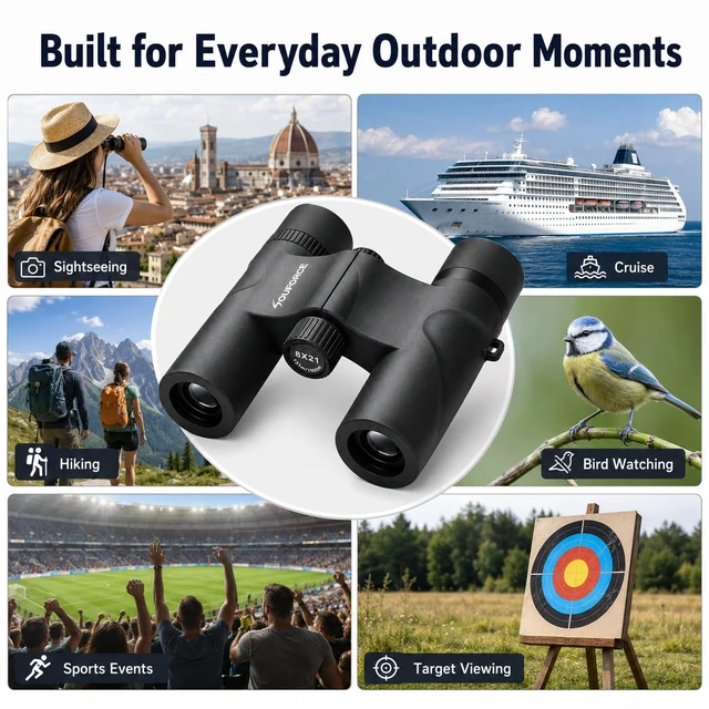 Alt view image 5 of 7 - 8x21 Compact Binoculars for Adults BAK4 Prism High Powered 21mm Eyepieces BAK4 Prism, FMC Optics 262ft Wide View Waterproof 6.3oz Lightweight Bird Watching Hiking Travel Concerts Gift