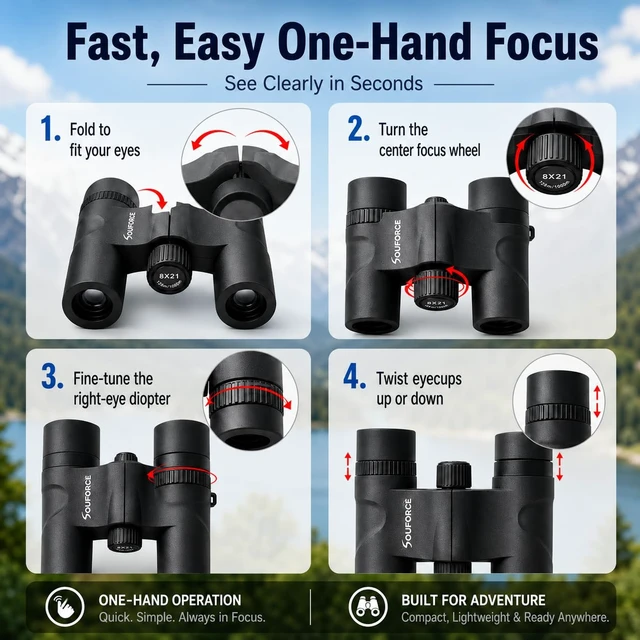 Alt view image 6 of 7 - 8x21 Compact Binoculars for Adults BAK4 Prism High Powered 21mm Eyepieces BAK4 Prism, FMC Optics 262ft Wide View Waterproof 6.3oz Lightweight Bird Watching Hiking Travel Concerts Gift