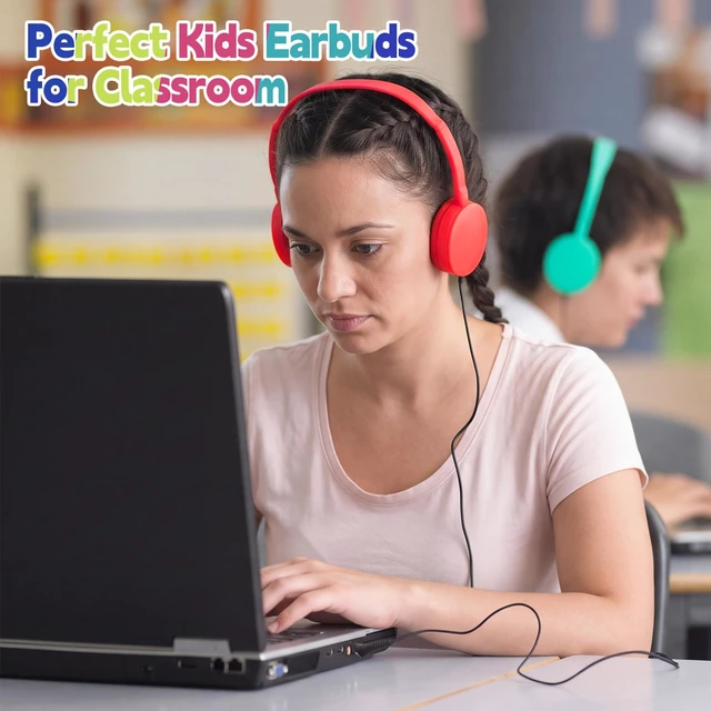 Alt view image 4 of 7 - 18 Pack Headphones Bulk Wired 3.5mm, Mixed Colors Adjustable Headband for Library & Learning Use, Compatible with Laptops and Tablets