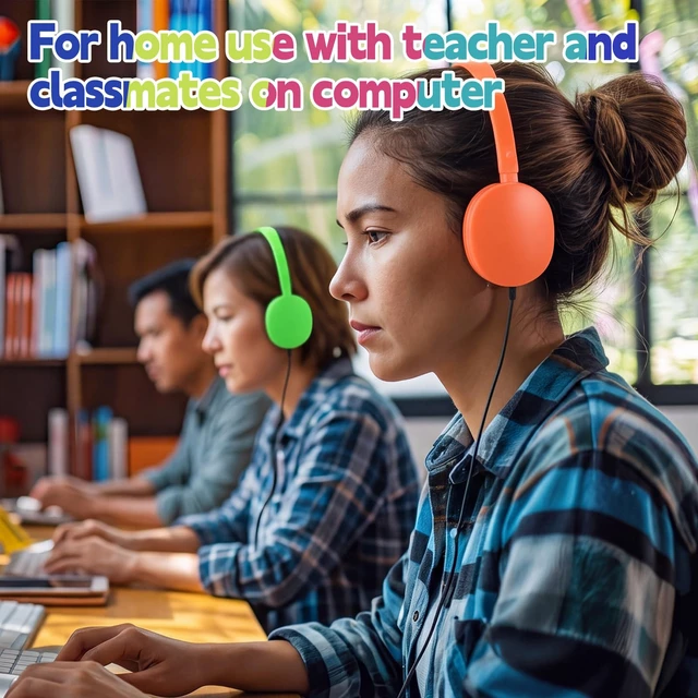 Alt view image 6 of 7 - 18 Pack Headphones Bulk Wired 3.5mm, Mixed Colors Adjustable Headband for Library & Learning Use, Compatible with Laptops and Tablets