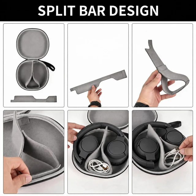 Alt view image 3 of 7 - Headphone Case for JBL Tune 770NCfor JBL Live, 770NC, 660NC, 650B Adjustable Divider, Cable Space and Carry Handle for Commuting, Gym and Travel, Students and Music Lovers - Grey Inside