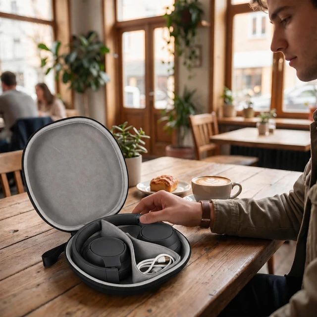 Alt view image 4 of 7 - Headphone Case for JBL Tune 770NCfor JBL Live, 770NC, 660NC, 650B Adjustable Divider, Cable Space and Carry Handle for Commuting, Gym and Travel, Students and Music Lovers - Grey Inside