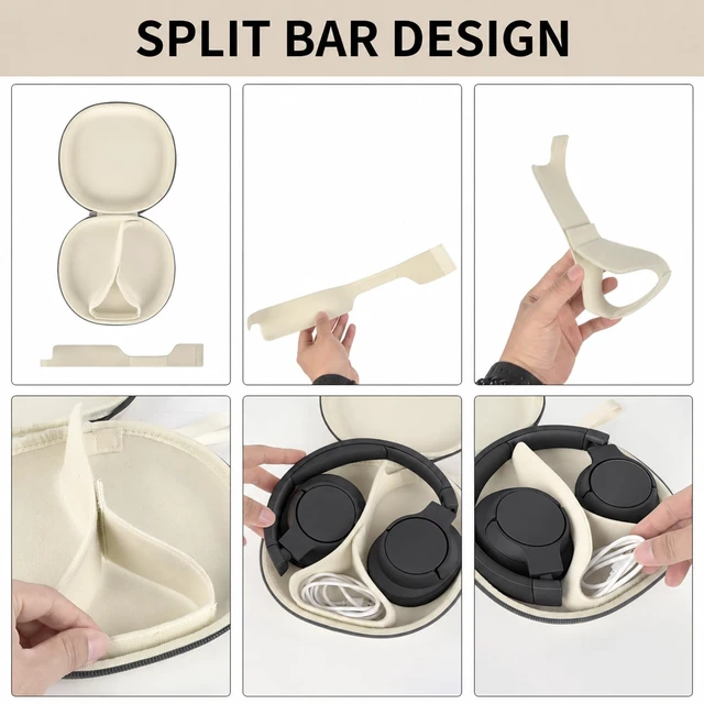 Alt view image 3 of 7 - Headphone Case for JBL Tune 770NCfor JBL Live, 770NC, 660NC, 650B Adjustable Divider, Cable Space and Carry Handle for Commuting, Gym and Travel, Students and Music Lovers, Case Only - Beige