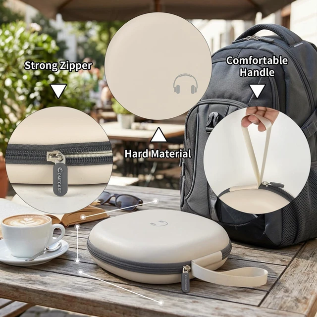 Alt view image 4 of 7 - Headphone Case for JBL Tune 770NCfor JBL Live, 770NC, 660NC, 650B Adjustable Divider, Cable Space and Carry Handle for Commuting, Gym and Travel, Students and Music Lovers, Case Only - Beige