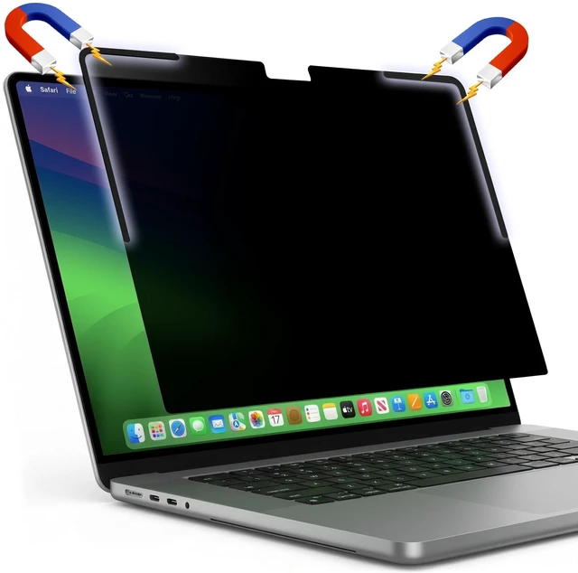 Main image of Removable Magnetic Privacy Screen for MacBook Pro 14.2", M1-M5 L-Shaped Magnetic Strips Prevent Sliding & Sagging Anti-Spy Filter Lid Closes Fully Anti-Glare & Blue Light Blocking