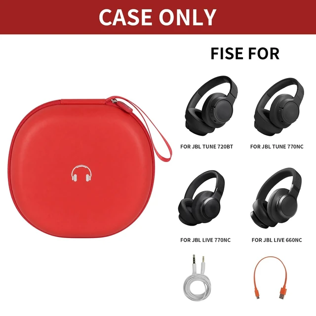 Alt view image 2 of 7 - Headphone Case for JBL Tune 770NCfor JBL Live, 770NC, 660NC, 650B Adjustable Divider, Cable Space and Carry Handle for Commuting, Gym and Travel, Students and Music Lovers, Case Only - Red