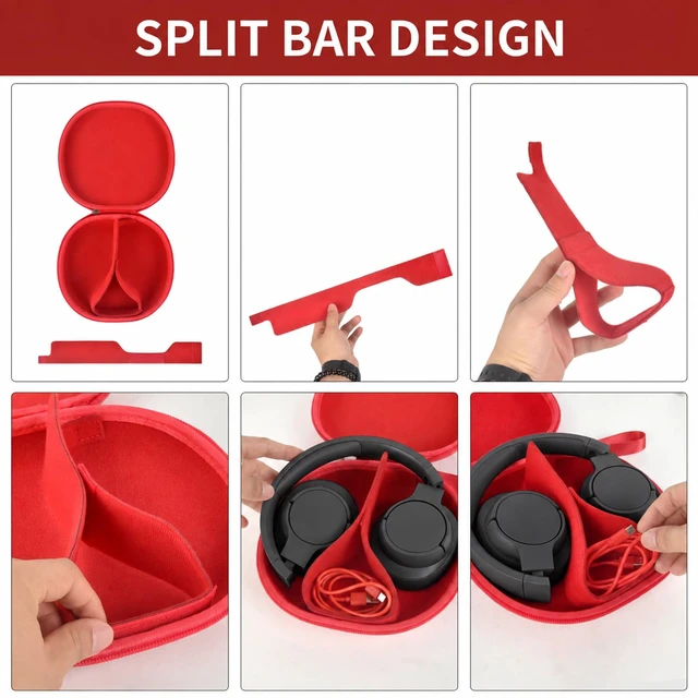 Alt view image 3 of 7 - Headphone Case for JBL Tune 770NCfor JBL Live, 770NC, 660NC, 650B Adjustable Divider, Cable Space and Carry Handle for Commuting, Gym and Travel, Students and Music Lovers, Case Only - Red