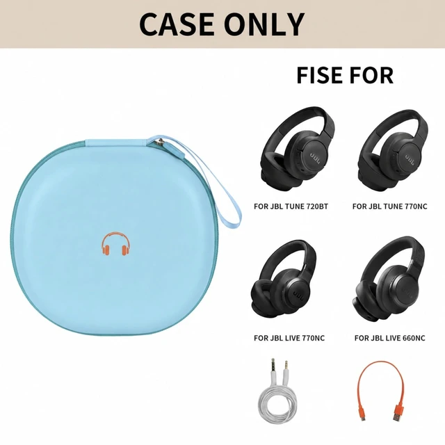 Alt view image 2 of 7 - Headphone Case for JBL Tune 770NCfor JBL Live, 770NC, 660NC, 650B Adjustable Divider, Cable Space and Carry Handle for Commuting, Gym and Travel, Students and Music Lovers, Case Only - Blue