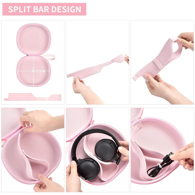 Alt view image 3 of 7 - Headphone Case for JBL Tune 770NCfor JBL Live, 770NC, 660NC, 650B Adjustable Divider, Cable Space and Carry Handle for Commuting, Gym and Travel, Students and Music Lovers, Case Only - Pink
