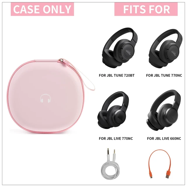 Alt view image 2 of 7 - Headphone Case for JBL Tune 770NCfor JBL Live, 770NC, 660NC, 650B Adjustable Divider, Cable Space and Carry Handle for Commuting, Gym and Travel, Students and Music Lovers, Case Only - Pink