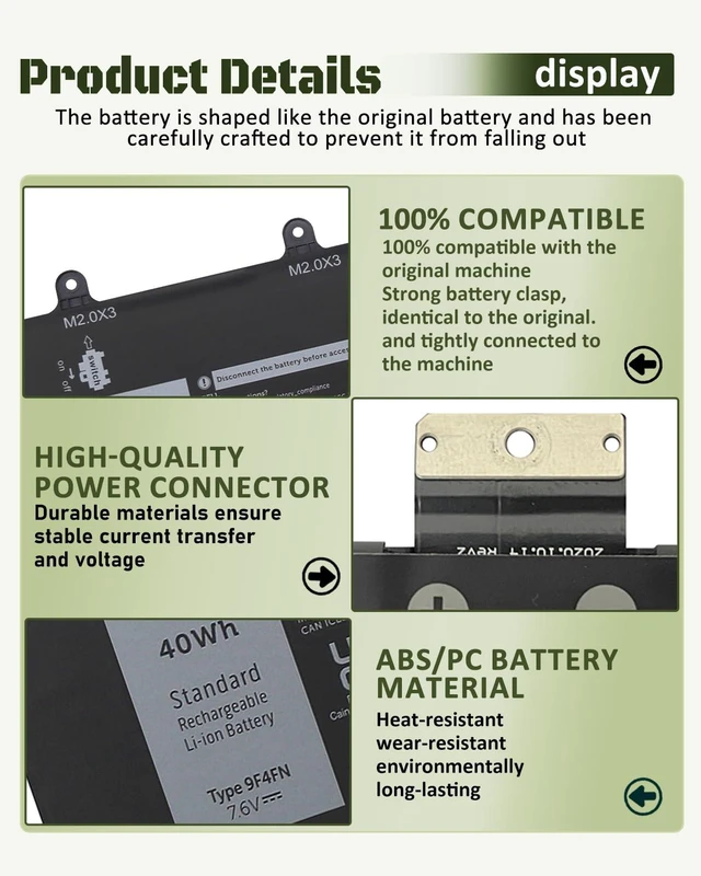 Alt view image 5 of 6 - 40Wh 9F4FN Battery Replacement for Dell Latitude 7320 Detachable for Dell Inspiron 14 3420 Series 09F4FN 2VKW9 8PK6G