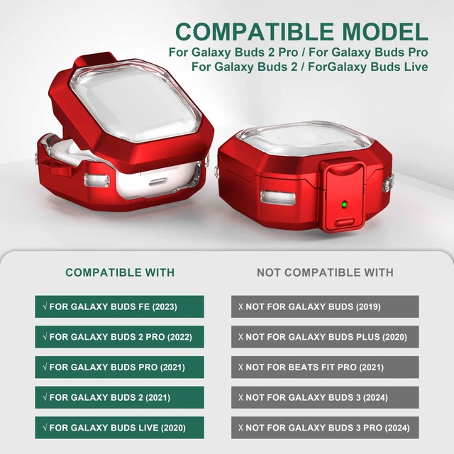 Alt view image 2 of 7 - Galaxy Buds Pro 2 Case for Samsung Galaxy Buds 2 Pro 2022 Transparent Protective Case with Anti-Drop Lock Keychain, Red
