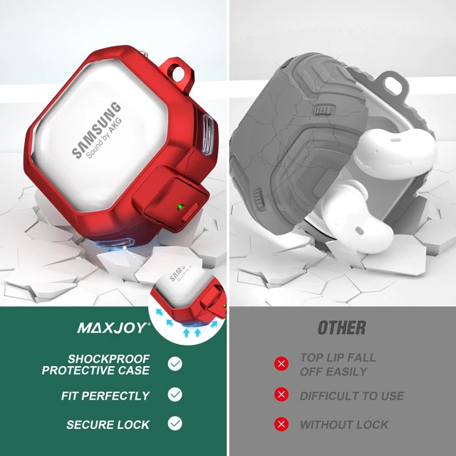 Alt view image 4 of 7 - Galaxy Buds Pro 2 Case for Samsung Galaxy Buds 2 Pro 2022 Transparent Protective Case with Anti-Drop Lock Keychain, Red