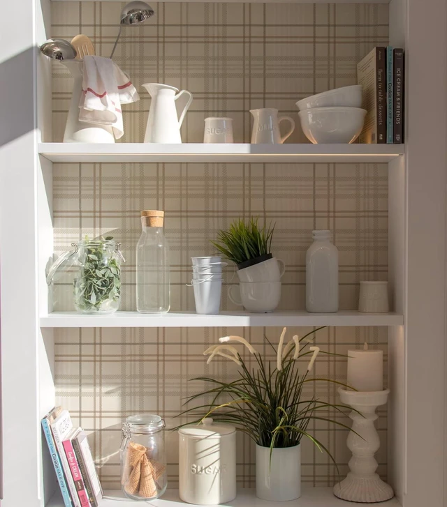 Alt view image 7 of 7 - Peel and Stick Wallpaper Check Plaid Boho Neutral - Self Adhesive Waterproof Vinyl Wallpaper for Walls, Kitchen Backsplash, Bathroom, Bedroom, Rentals (Light, 17.3" X 118.11")