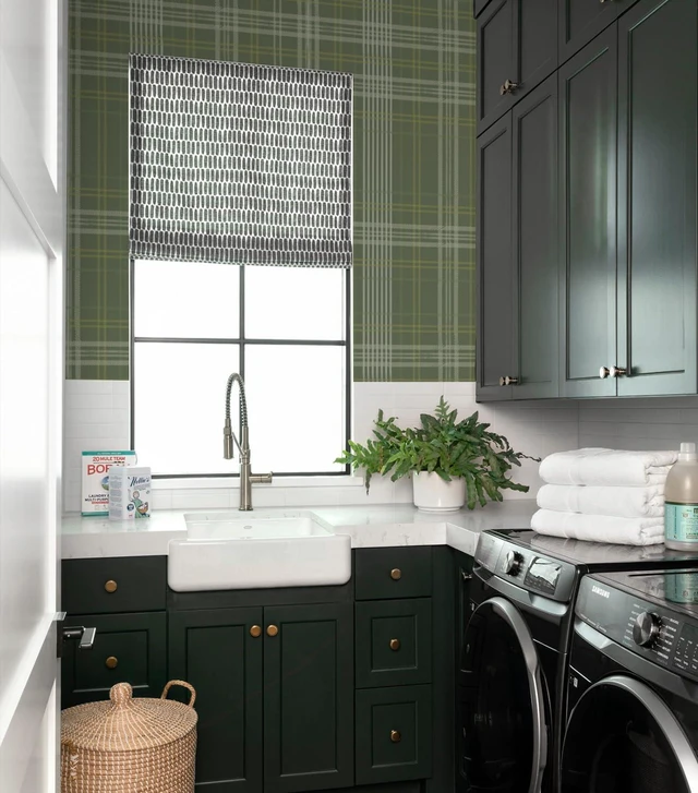 Alt view image 4 of 6 - Peel and Stick Wallpaper Check Plaid Olive Green - Classic Self Adhesive Waterproof Vinyl Wallpaper for Modern Farmhouse Decor for Entryway Hallway Bedroom Accent Walls 17.3" X 118.11"