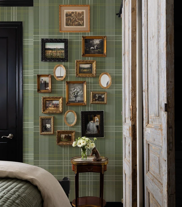 Alt view image 5 of 6 - Peel and Stick Wallpaper Check Plaid Olive Green - Classic Self Adhesive Waterproof Vinyl Wallpaper for Modern Farmhouse Decor for Entryway Hallway Bedroom Accent Walls 17.3" X 118.11"
