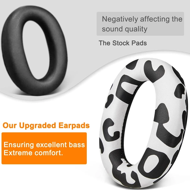 Alt view image 4 of 4 - Replacement Earpads Cushions for Sony WH-1000XM2 (WH1000XM2) & MDR-1000X (MDR1000X) Headphones, Ear Pads with Noise Isolation Foam, Added Thickness (Snow Leopard)