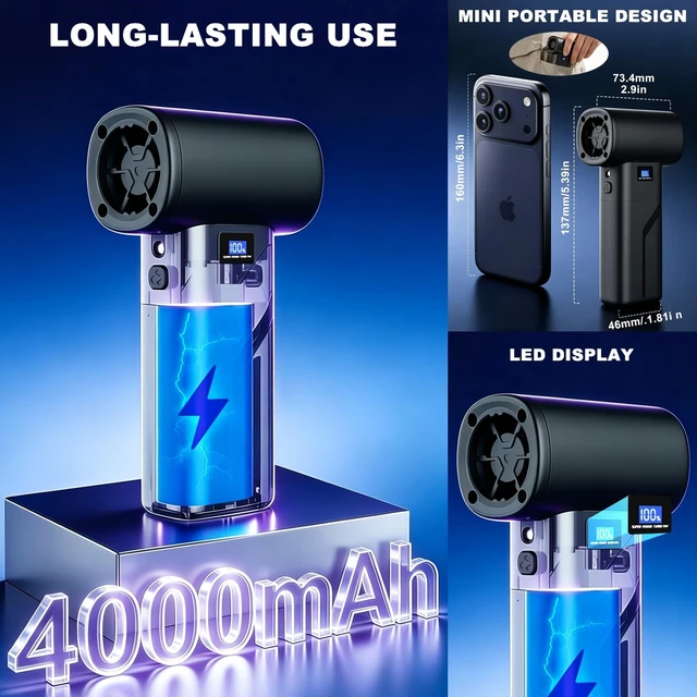 Alt view image 6 of 7 - 2-in-1 Vacuum and Blower, 110,000 RPM Compressed Air Duster, 160g Powerful Jet Dry Blower, Smart LED Display & Magnetic Nozzles, Cordless Air Duster for PC Cleaning Kit, Keyboard, Car Detailing