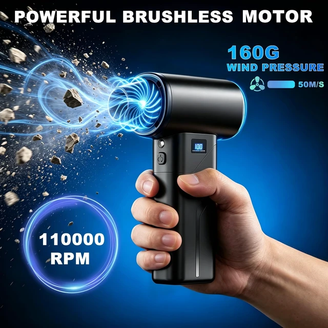 Alt view image 3 of 7 - 2-in-1 Vacuum and Blower, 110,000 RPM Compressed Air Duster, 160g Powerful Jet Dry Blower, Smart LED Display & Magnetic Nozzles, Cordless Air Duster for PC Cleaning Kit, Keyboard, Car Detailing