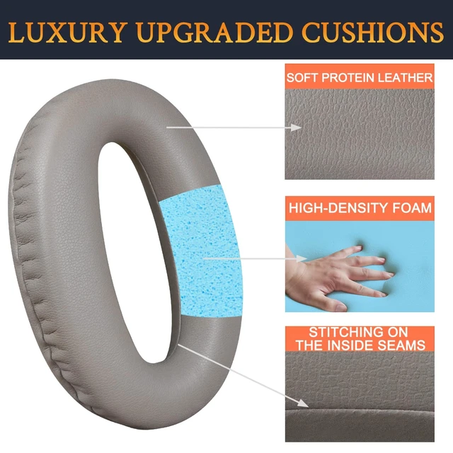 Alt view image 3 of 7 - Replacement Earpads Cushions for Sony WH-1000XM2 (WH1000XM2) & MDR-1000X (MDR1000X) Headphones, Ear Pads with Noise Isolation Foam, Added Thickness (Gold)