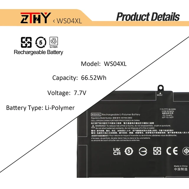 Alt view image 3 of 7 - WS04XL Laptop Battery Replacement for HP Spectre X360 14-EA000 14T-EA000 14-EA0510la 14-EA0007NA 14-EA0023DX 14-ea0378ng 14-EA0002NI 14-EA0520NA L97352-2D1 L97357-005 WS04066XL 66.52Wh 4Cell