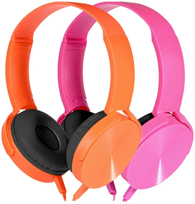 Main image of Kids Headphones 2 Pack for School Classroom, Wired Durable Earphones Class Set for Students Children Toddler Teens Boys Girls and Adult (HY450, Orange+Pink)