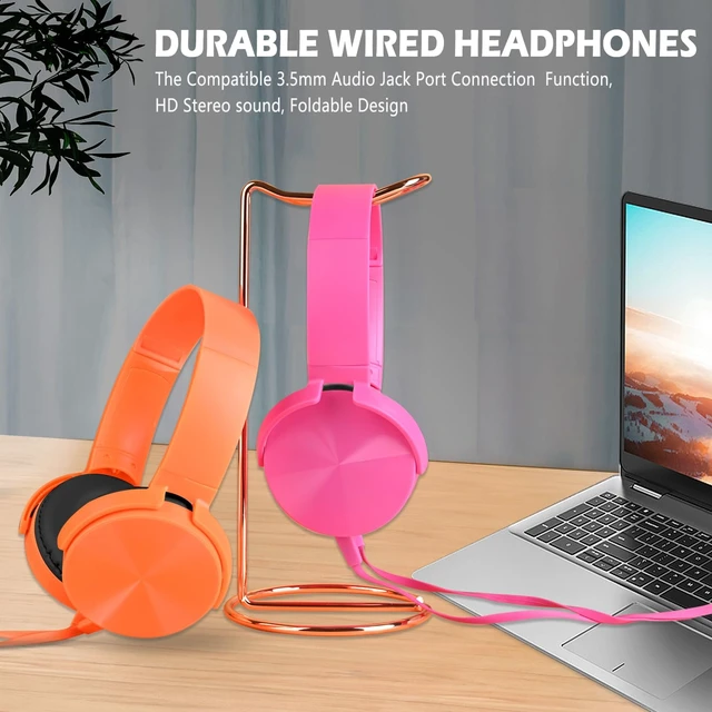 Alt view image 6 of 6 - Kids Headphones 2 Pack for School Classroom, Wired Durable Earphones Class Set for Students Children Toddler Teens Boys Girls and Adult (HY450, Orange+Pink)