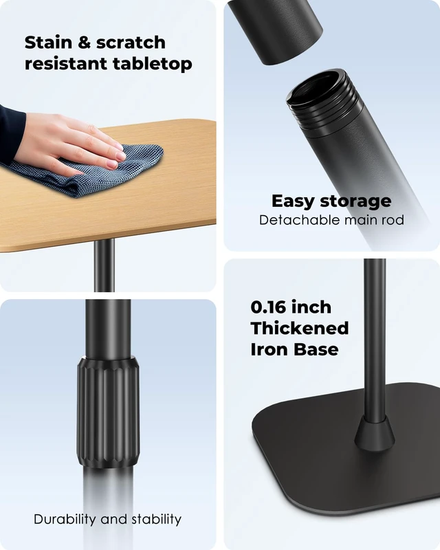 Alt view image 5 of 6 - Floor Laptop Stand for Bed,Laptop Table, Small & Portable Standing Desk with Adjustable Height 26.7"-36.62", Quick Installation for Office,Conference Room,Living Room,Home Office,Bed/Sofa Side