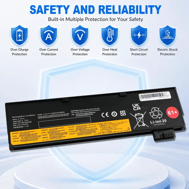 Alt view image 6 of 6 - 01AV423 01AV427 Battery for Lenovo ThinkPad T480 T470 T580 T570 TP25 P51S 01AV425 01AV424 A475 A485 Series SB10K97580 SB10K97584 SB10K97585 SB10K97597 01AV490 01AV492 X50M08812 4X50M08812 01AV452